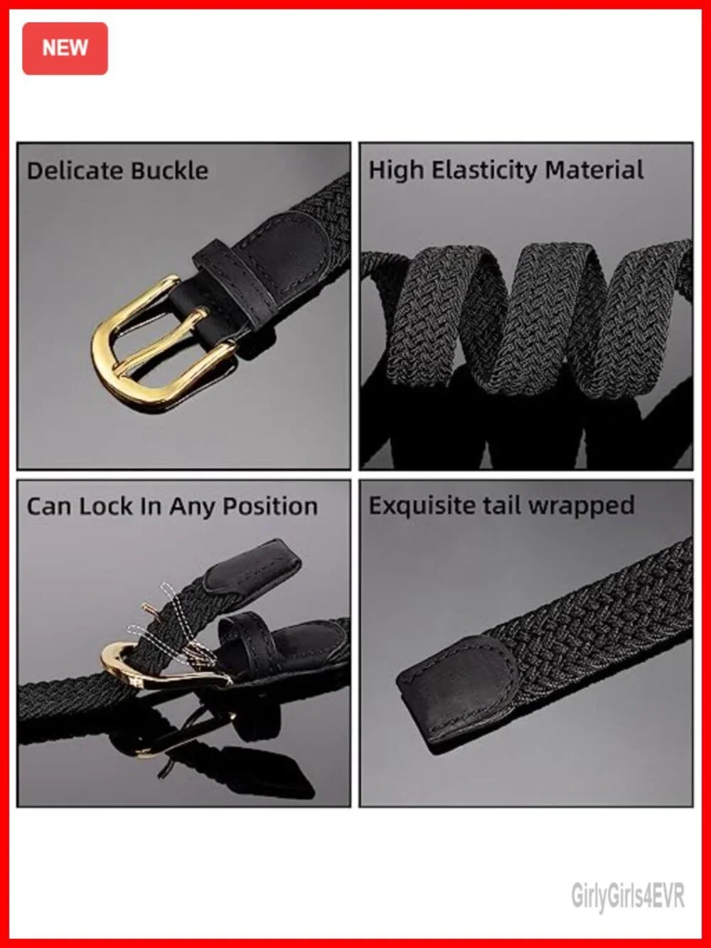 2 Pack Woven Stretch Belt for Women, Elastic Braided Belt with PU Leather Ends
